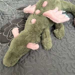 Jellycat Olive Green Plush Dragon with Pink Accents!
